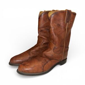 Justin Deerlite Roper Boots Mens 9.5 B Narrow Chestnut Marbled Leather 10”
